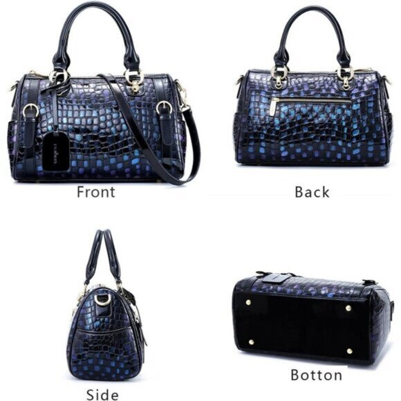 ⚡Women Blue Genuine Leather Tote Handbag Clutch Purse Crossbody Bag - Picture 4 of 9